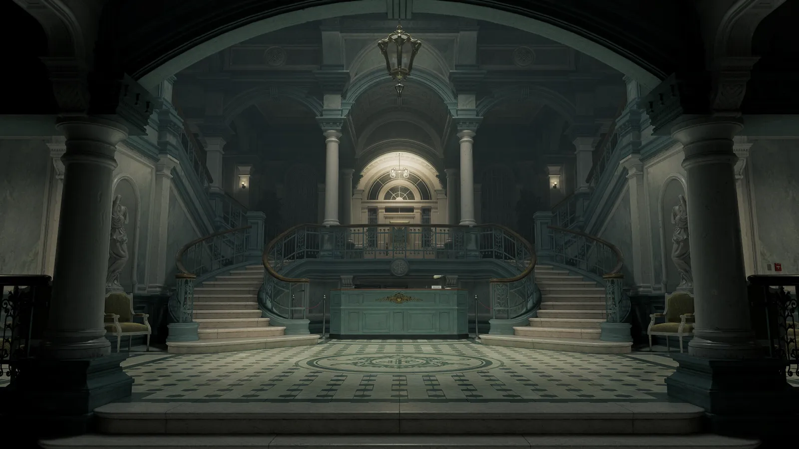 A dark interior in Resident Evil Requiem